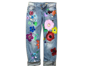 Flower Printed High Waisted Fashion Jeans