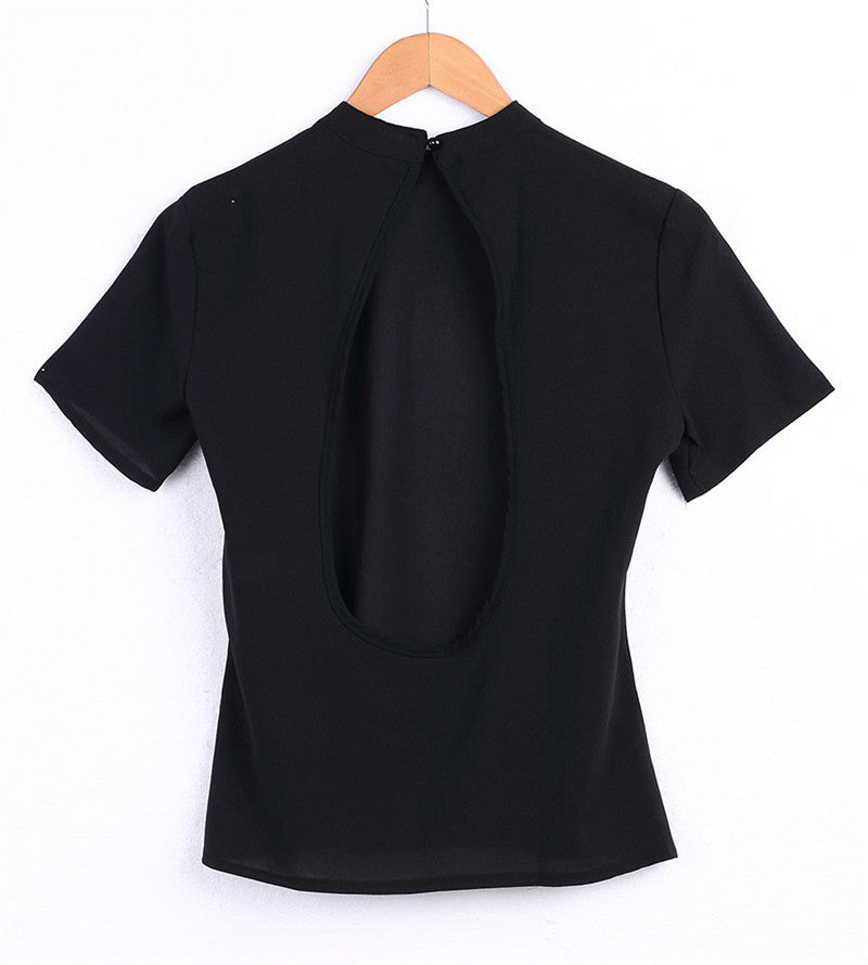 Hollow Back Casual Short Sleeve Crop Top