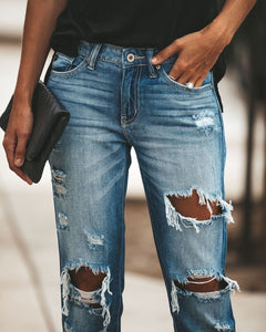 Mid Waist Ripped Skinny Boyfriend Jeans