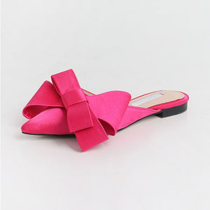 Satin Pointed Bow Tie Flat Mules
