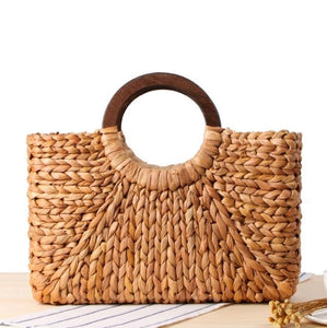 Large Bohemian Rattan Straw Handbag