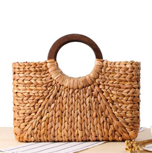 Large Bohemian Rattan Straw Handbag