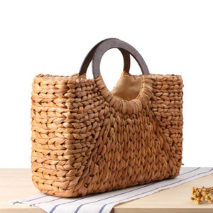 Large Bohemian Rattan Straw Handbag