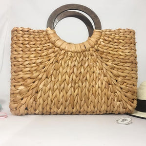 Large Bohemian Rattan Straw Handbag