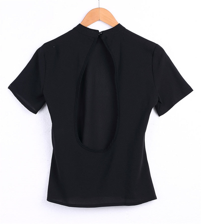 Hollow Back Casual Short Sleeve Crop Top